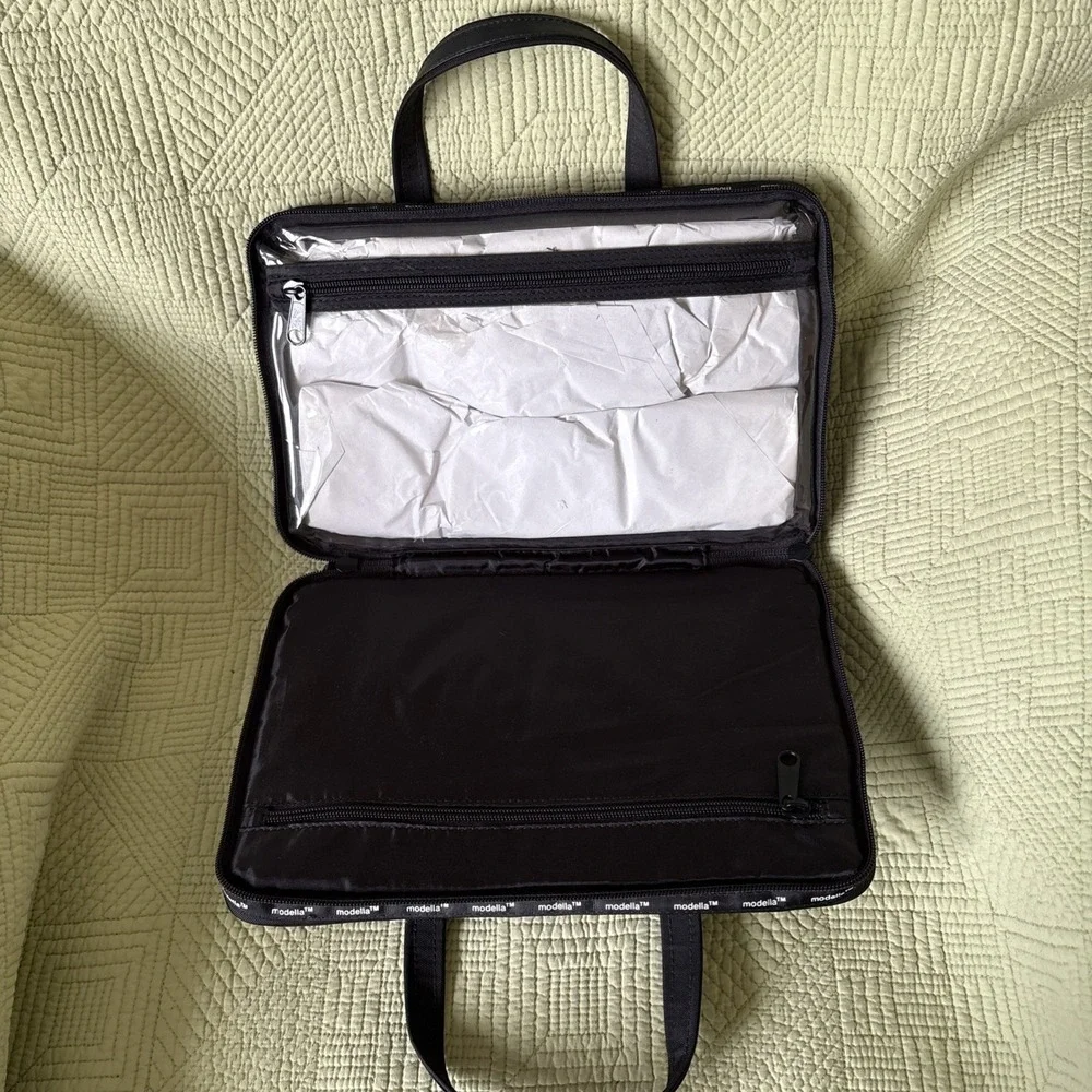 Modella Black CosmeticMakeup Train Case Travel Organizer DoubleZip Handles 11.5